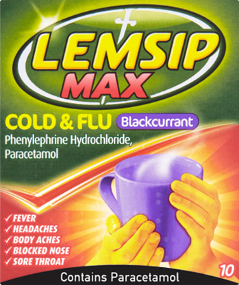 Picture of LEMSIP MAX COLD & FLU BLACKCURRANT 10 SACHETS